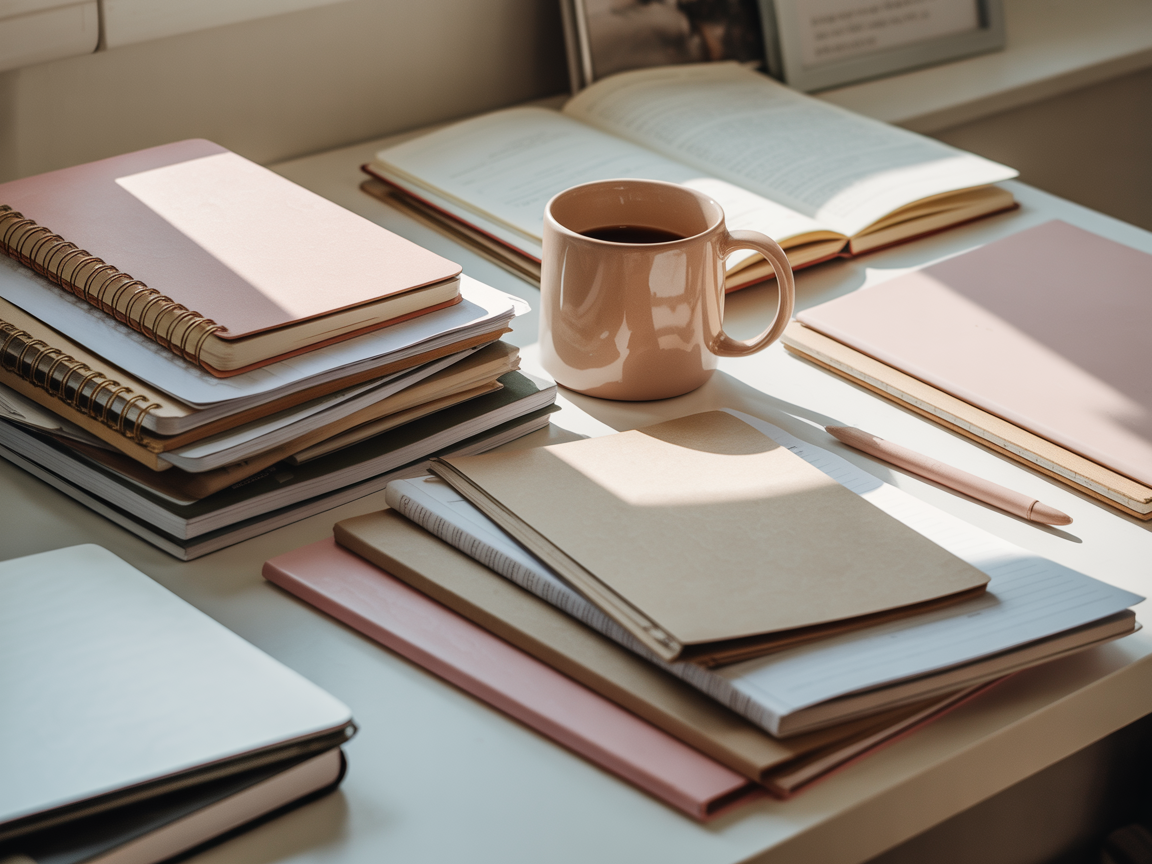 Escritorio real con organización imperfecta